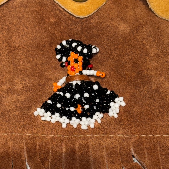 Vintage Leather Pouch with Beaded Design and Fringe - Picture 5 of 8